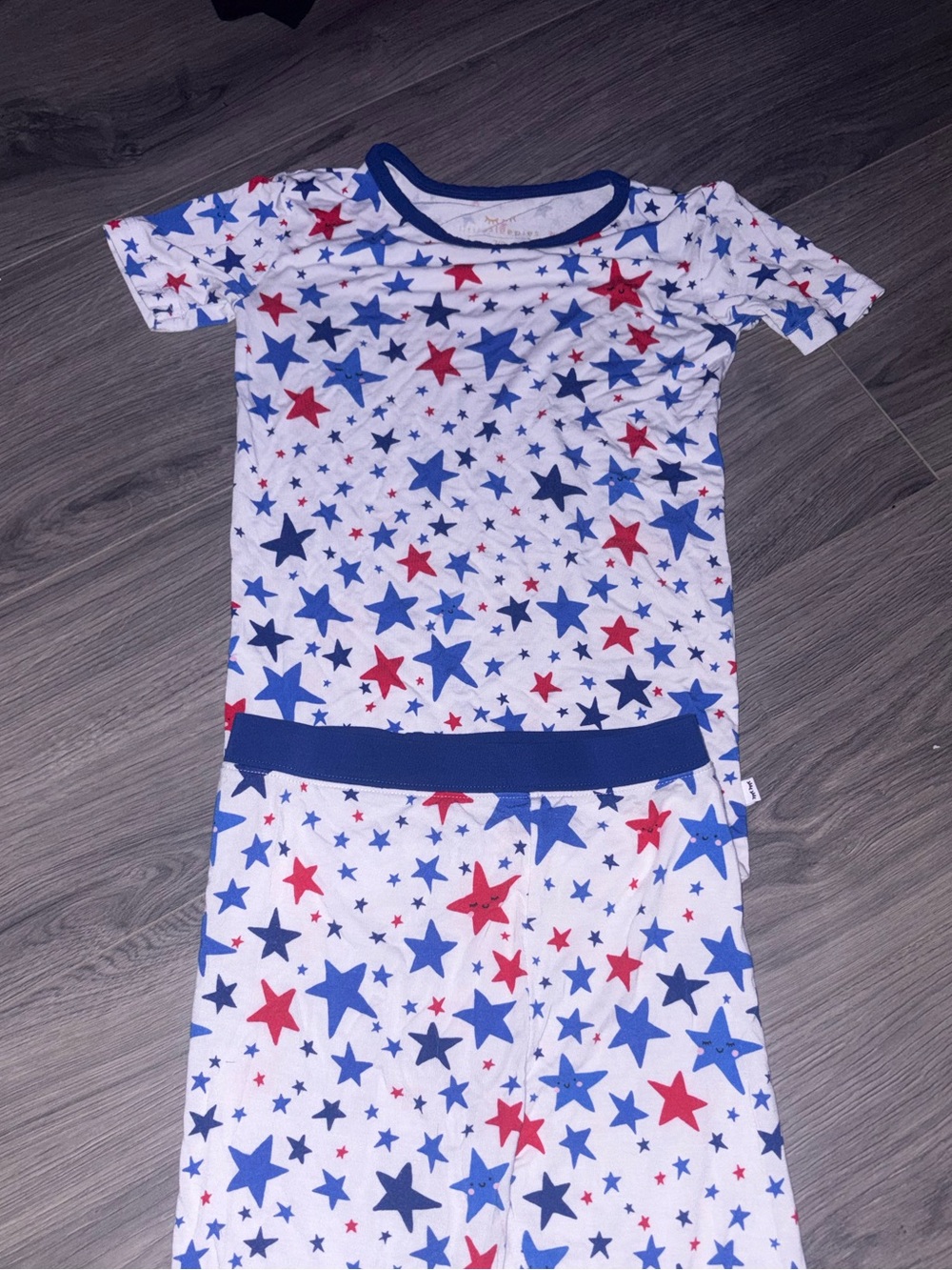 Little Sleepies White Pajama Set with Red & Blue Stars